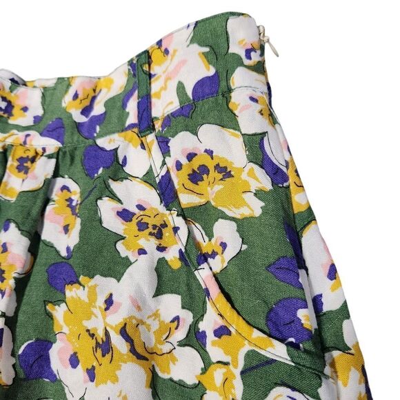 Modbe Skirt Medium Floral Mini Skater Green White Purple Short Linen Blend - Picture 8 of 11